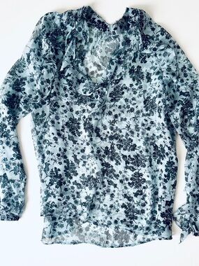 Zara Light Blue Floral High-Neck Blouse